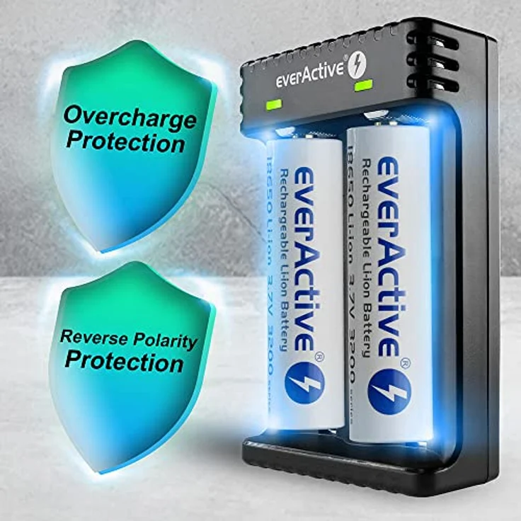 everActive Ladegerät für 2 Stück Li-Ionen-Akkus wie 18650, professionell, schnell, Micro USB, Modell: LC-200, Schwarz – Bild 2