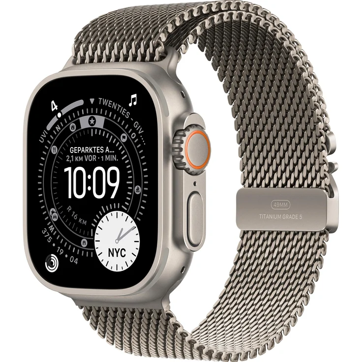 Apple Watch Ultra 3, 49 mm Smartwatch mit 5G, Satellitenkommunikation, Dual-Frequenz GPS, bis zu 72 Std. Akkulaufzeit, wasserdicht bis 100 m, Titan, Saphirglas