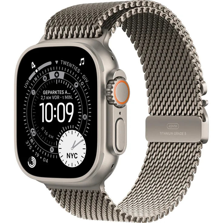 Apple Watch Ultra 3, 49 mm Smartwatch mit 5G, Satellitenkommunikation, Dual-Frequenz GPS, bis zu 72 Std. Akkulaufzeit, wasserdicht bis 100 m, Titan, Saphirglas