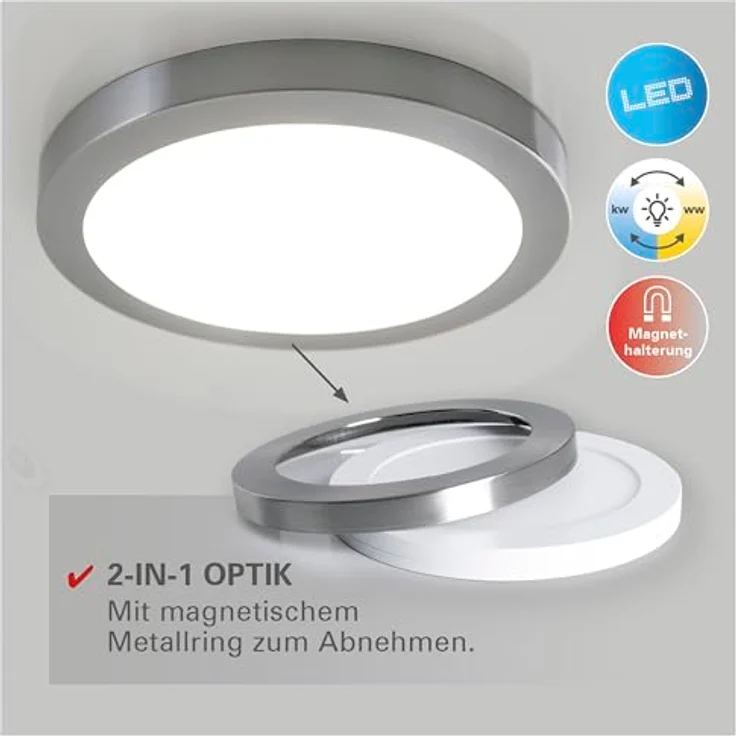 Näve Leuchten - LED Deckenleuchte Bonus - Deckenlampe aus Metall und Kunststoff - 18W, 1900lm, 3000-6500K - Chrome/Weiß wechselbar, 22,5 cm – Bild 2