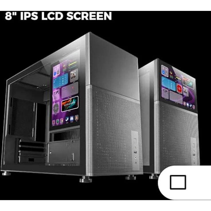Mars Gaming MC-LCD, Mini-Tower PC-Gehäuse mit 8" IPS LCD-Display, Mesh-Gitter und gehärtetem Glas, Schwarz – Bild 2
