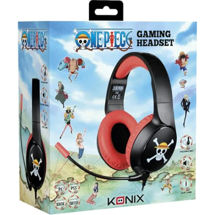 Konix One Piece Gaming-Headset - Kabelgebunden, für PC, PS5, Switch 2, Xbox Series X|S - Mikrofon, Luffy-Motiv, 1,5 m Kabel - 3,5 mm Klinkenstecker – Bild 5