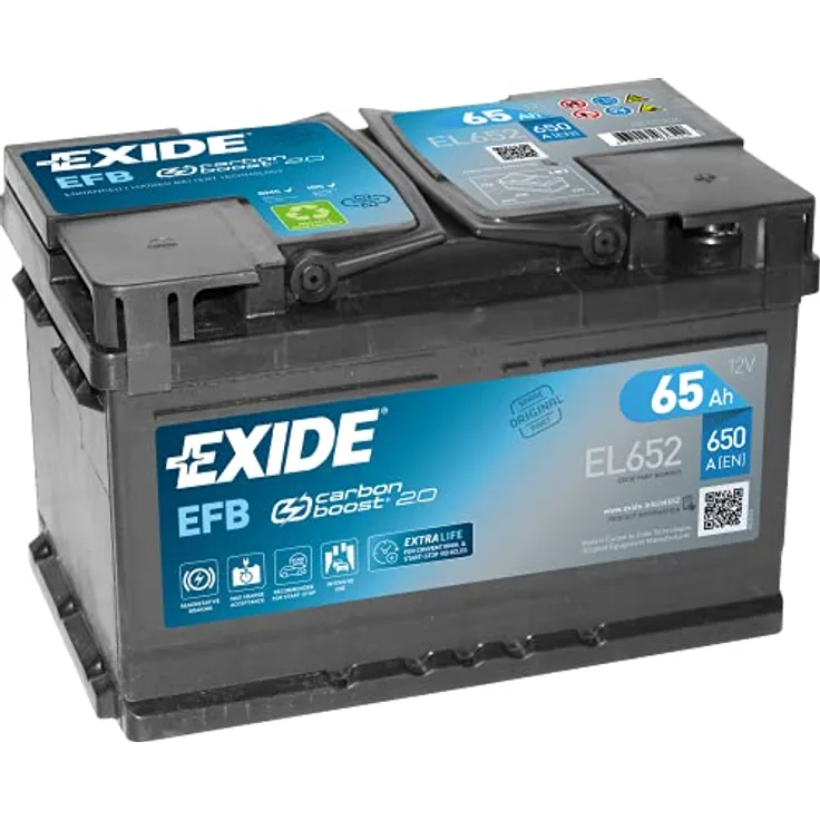 Exide EL652 Start-Stop EFB, 12V 65Ah 650A Autobatterie für Fahrzeuge mit Start-Stopp-Automatik, Maße: 278 x 175 x 175 mm