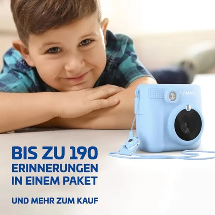 Lamax InstaKid1 Kinderkamera, Sofortdruck auf Thermopapier, 2 Rollen inklusive, 2,4''-Display, Filter, Rahmen, Spiele (Blau) – Bild 3