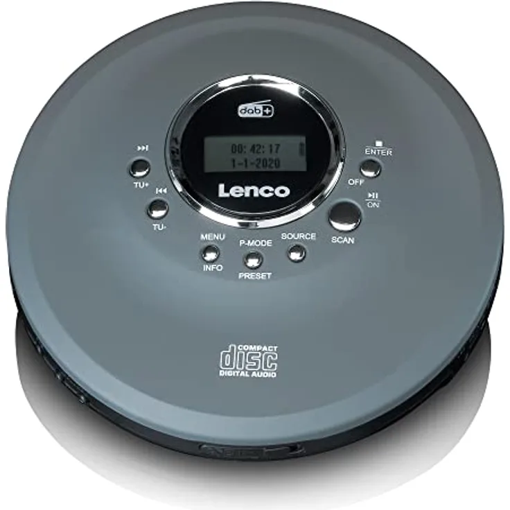Lenco CD-400 - Tragbarer CD-Player - Discman - DAB+ Radio - CD, CD-R/RW, MP3-Player - Senderspeicher - Hörbuchfunktion - Antishock - integrierter Akku 1000mAH - Grau