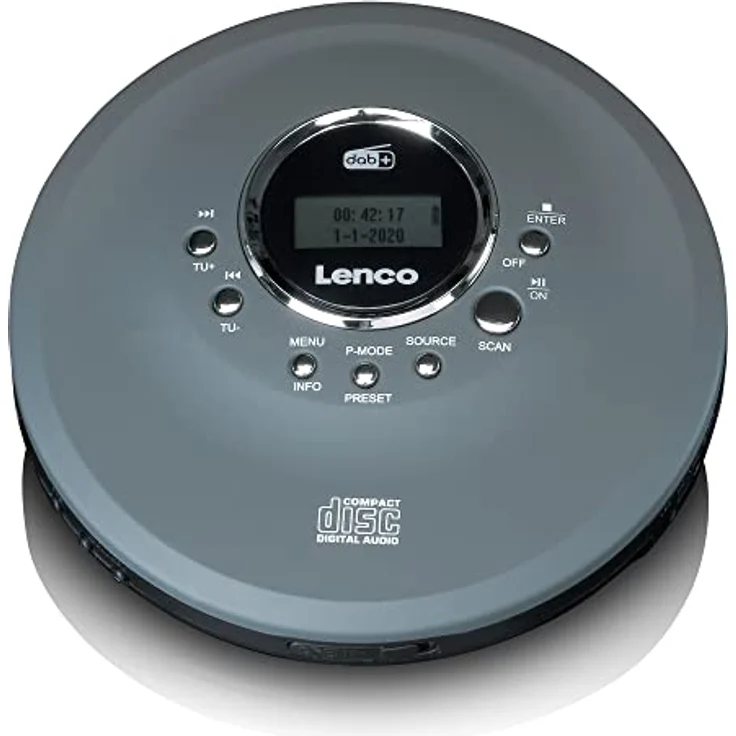 Lenco CD-400 - Tragbarer CD-Player - Discman - DAB+ Radio - CD, CD-R/RW, MP3-Player - Senderspeicher - Hörbuchfunktion - Antishock - integrierter Akku 1000mAH - Grau – Bild 1