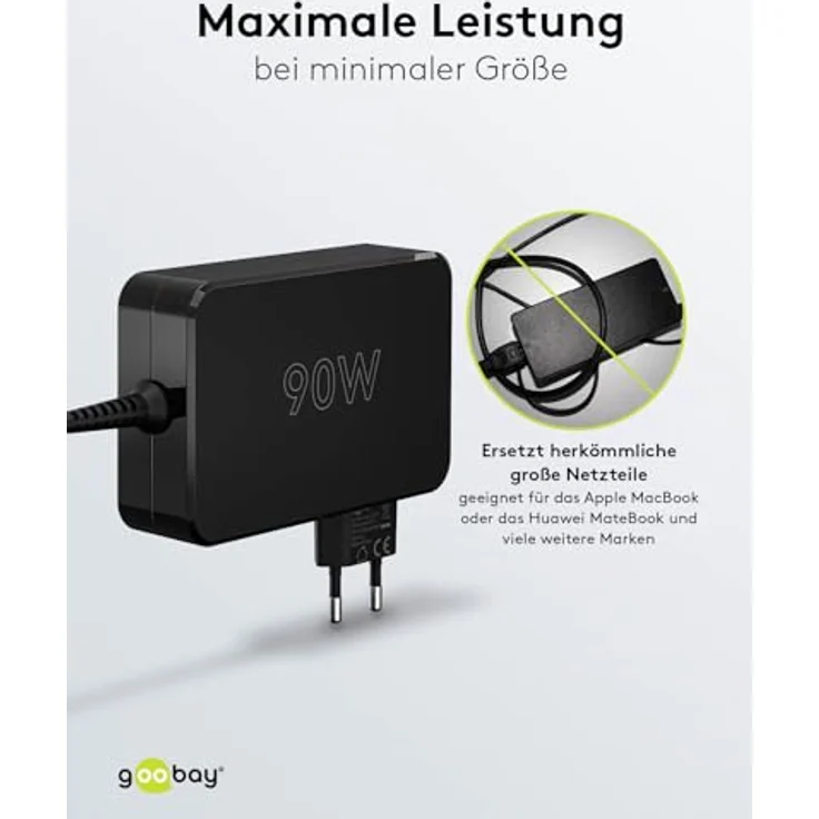 goobay 65420-90W USB C Ladegerät Laptop mit 1,8m Laptop Ladekabel Power Delivery 90w USB C Netzteil - USB C Ladegerät 90w mit Kabel & Überhitzungsschutz für MacBook Pro, Lenovo ThinkPad, Chromebook – Bild 5