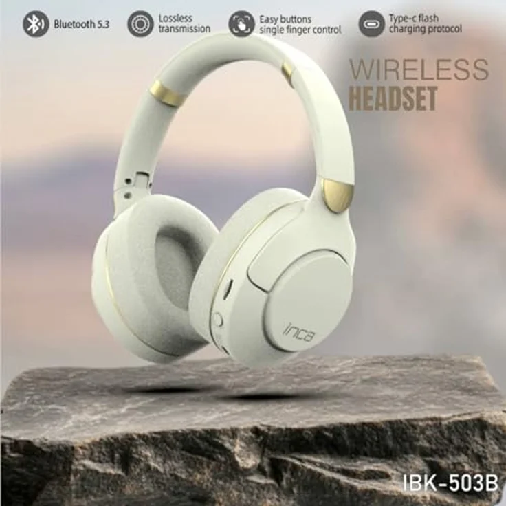 İnca IBK-503, Bluetooth Over-Ear Kopfhörer mit Mikrofon, 12 Stunden Akkulaufzeit, AUX & SD-Kartenslot, ergonomisches Design für Musik & Gaming, Weiß – Bild 2