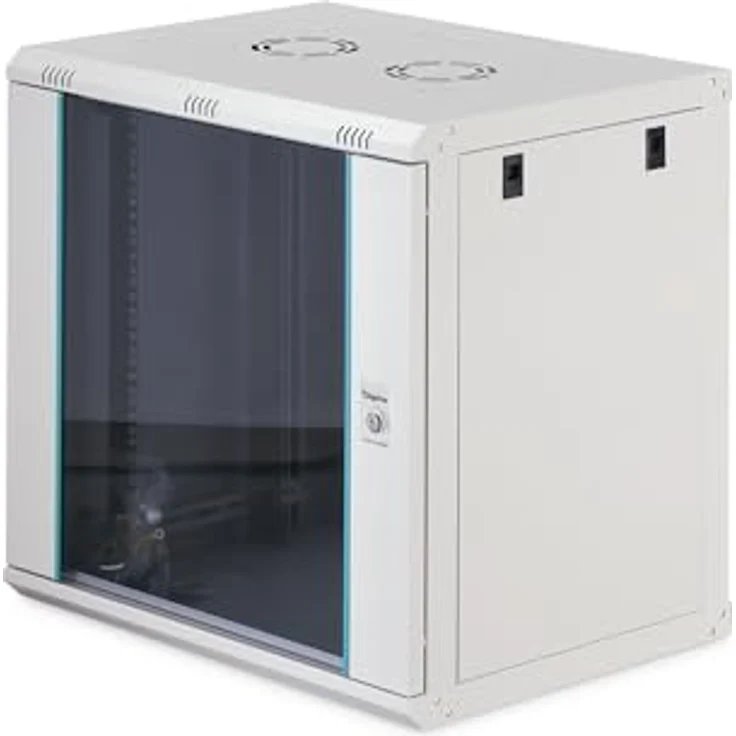 DIGITUS 19-Zoll Netzwerkschrank Dynamic-N, 12HE, unmontiert, Wandmontage, 450 mm tief, 60 kg Traglast, mit abschließbarer Glastür, grau – Bild 1