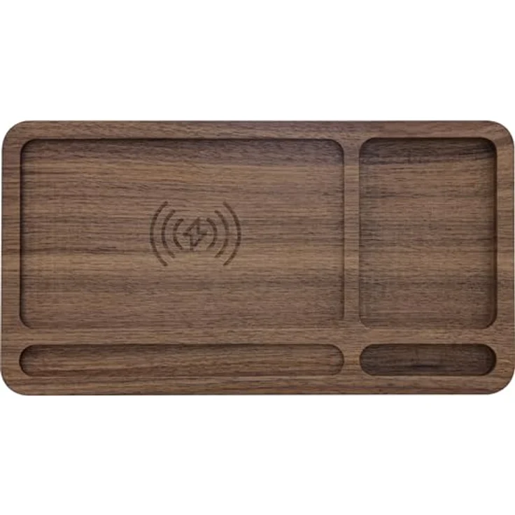 InLine® WoodCharge Organizer mit integrierter Qi-Ladefläche aus Walnuß-Holz - Kabelloses Laden und praktische Stauraumflächen – Bild 4