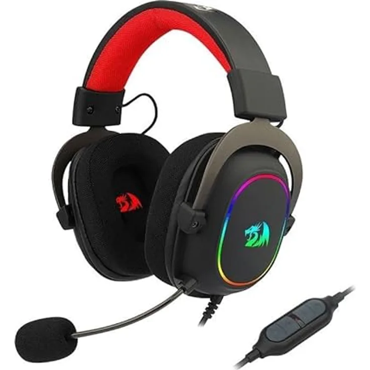 Redragon H510RGB, kabelgebundenes Gaming Headset mit 53 mm Treibern, virtueller Surround-Sound und effektiver Geräuschisolierung, Schwarz