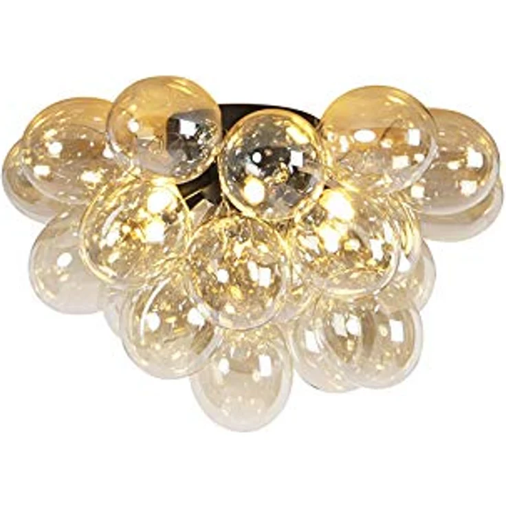 Qazqa - Design Deckenleuchte I Deckenlampe I Lampe I Leuchte schwarz mit Braunglas 6 Lampen - Uvas I Wohnzimmer I Schlafzimmer - Kugel I Kugelförmig - LED geeignet G9 – Bild 1