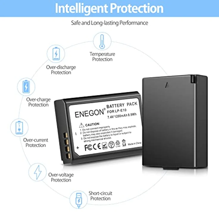 ENEGON LP-E10 Akku 1200 mAh, 2er-Pack, kompatibel mit Canon EOS 1100D, 1200D, 1300D, 1500D, 2000D, 3000D, 4000D, Rebel T3, T5, T6, T7, hohes Sicherheitsniveau – Bild 4