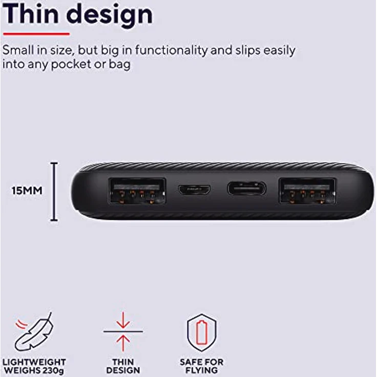 Trust Mobile Primo Dünne Powerbank Schnellladefunktion 10000 mAh, USB C Externer Akku, Tragbares Ladegerät 3A, Power Bank Handy, Smartphone, iPhone, iPad, Samsung, Xiaomi, Tablet – Bild 4