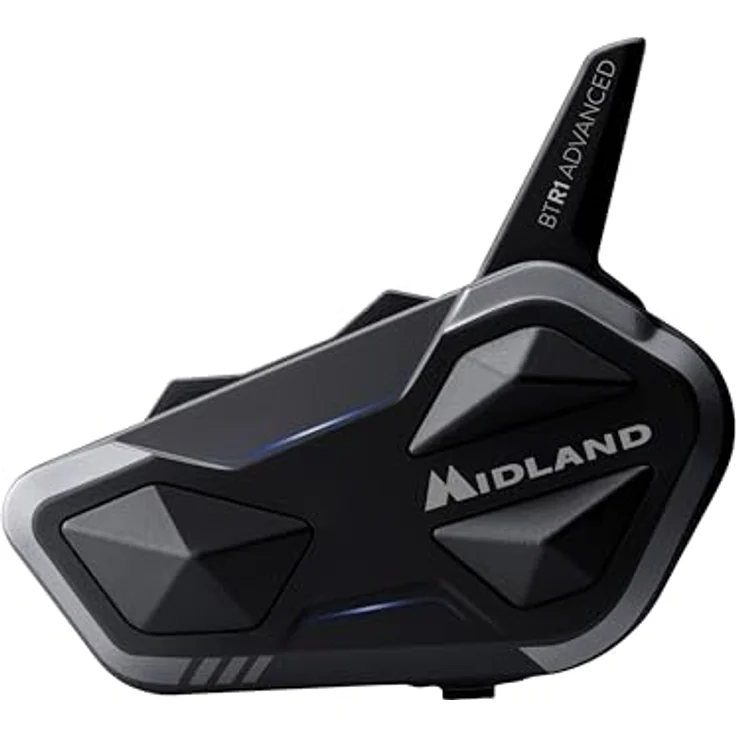Midland Btr1 Advanced Single Intercom, Motorrad-Kommunikationssystem mit 1200 m Reichweite, silber – Bild 2