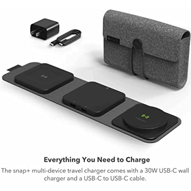 ZAGG mophie Snap+ 3-in-1 Wireless Charger with Europe Adapter, Qi-Enabled Devices, Fast Charging, Travel Friendly, Foldable, 5-15W of Power, Black – Bild 5
