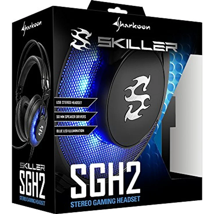 Sharkoon Skiller SGH2 Stereo Gaming Headset (für USB, PC, PS4, 50-mm-Lautsprecher, Extra-Große Ohrpolster, Blaue LED-Beleuchtung, Gefederte Kopfbandaufhängung) schwarz – Bild 4