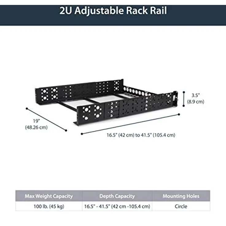 StarTech.com 2U Universal Rack Mount Rails - for 19in Server Rack Enclosure or Cabinet - Adjustable A-V Rack Rails (UNIRAILS2U),Black – Bild 3