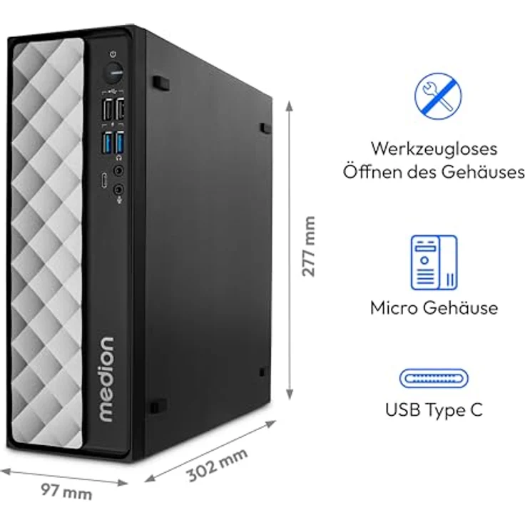 Medion Akoya T80 SFF MD35422, Desktop-PC mit Intel Core i5-12450H, 16 GB RAM, 512 GB SSD, Intel UHD Graphics, grau-schwarz – Bild 4