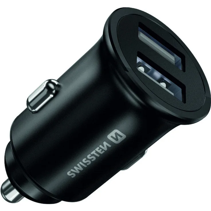 Swissten Ladegerät für Auto, 2x USB (4,8A) Metalladapter für 12V-Feuerzeug, elegantes Design