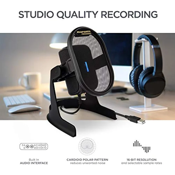 Marantz Professional Umpire – USB-Mikrofon für Aufnahmen, Podcasts, Streaming und Gaming mit Tischstativ, Pop-Filter und Mikrofonspinne – Bild 4
