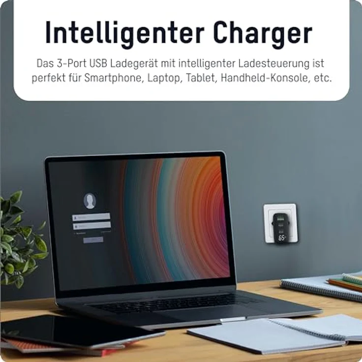 ANSMANN 3-Port USB Ladegerät mit bis zu 65 W/Power Delivery und Quick Charge 3.0, Smart IC Technologie, Displayanzeige - Schwarz – Bild 4