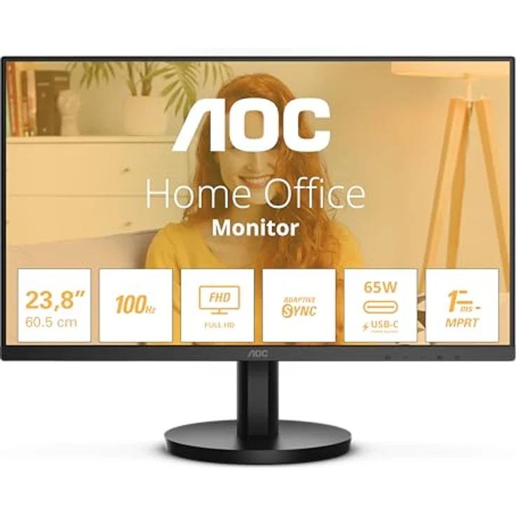 AOC 24B3CA2 - 24 Zoll Full HD Monitor mit USB-C (65 W Power Delivery) und HDMI, schwarz – Bild 2