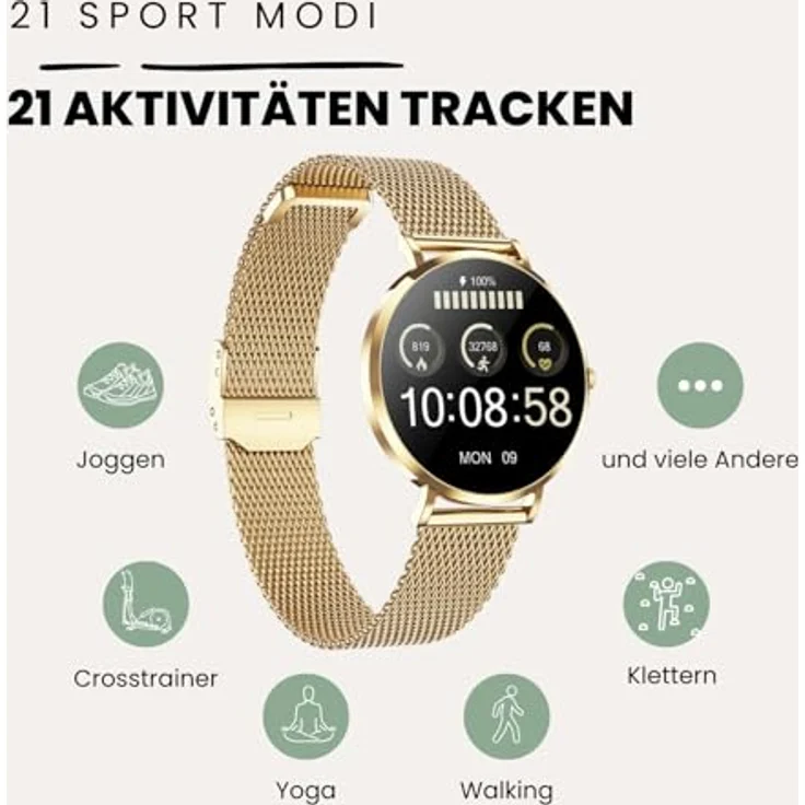 XCOAST SIONA 2 NANO - Damen Smartwatch 3,7 cm/1,19 Zoll, iOS und Android, Wasserdicht, Puls, Blutdruck, Blutsauerstoff – Bild 4
