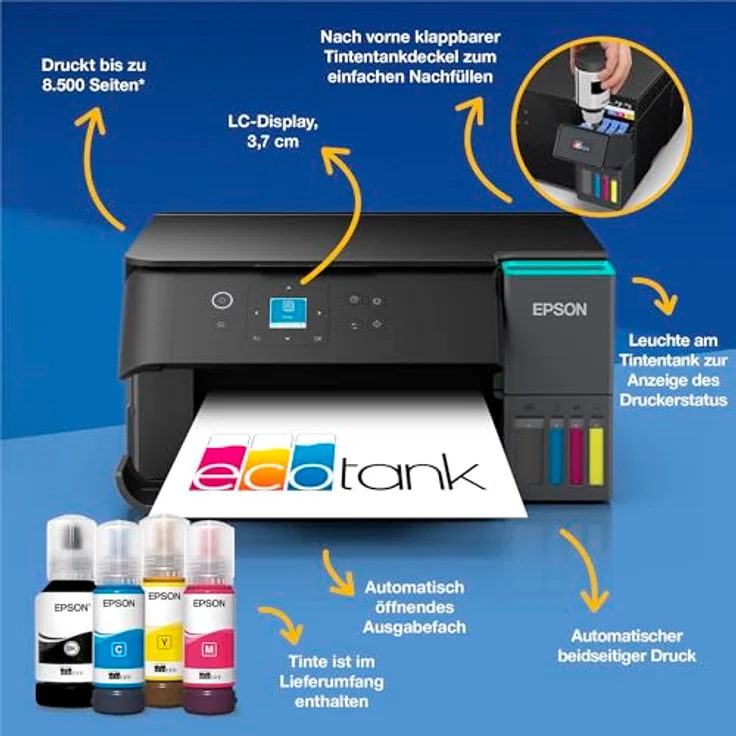 Epson EcoTank ET-2950, Multifunktionsdrucker mit WLAN, bis 30 Seiten/min Schwarz-Weißdruck, 4800 x 1200 dpi – Bild 4