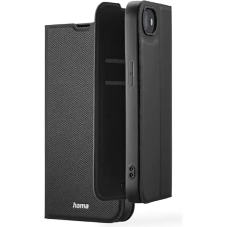Hama Handyhülle für iPhone 16e (Handytasche zum Aufstellen, Etui mit Kartenfach, extra Schutz von Display und Kamera, mit Magnet, Klapphülle, weich, Anti Fingerabdruck) schwarz