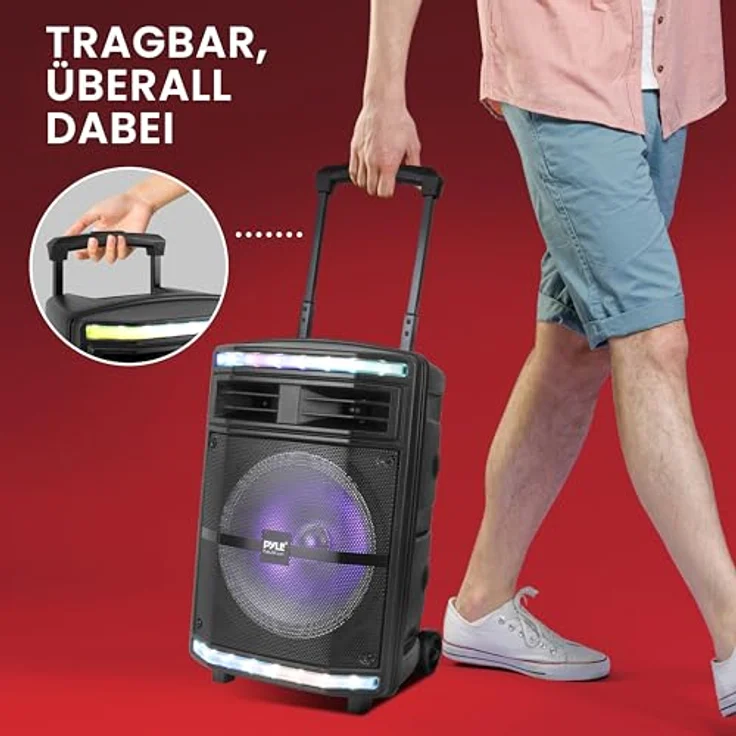 Pyle PPHP1044B Partybox, Bluetooth Lautsprecher mit 600W Leistung, 10" Subwoofer, tragbar, wiederaufladbarer Akku – Bild 4