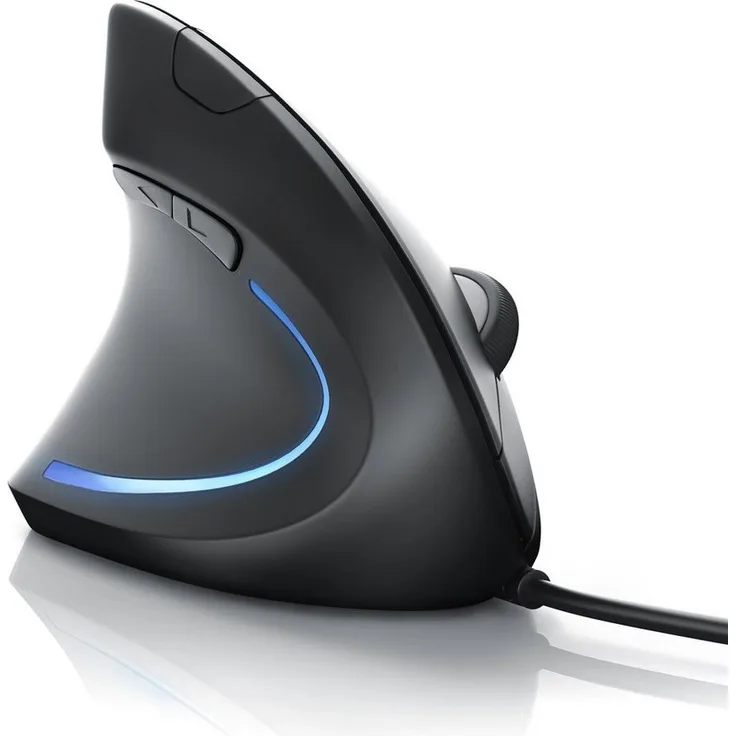 CSL ergonomische Maus (kabelgebunden, optische Vertikale Linkshänder Mouse, gegen Mausarm/Tennisarm) in Schwarz