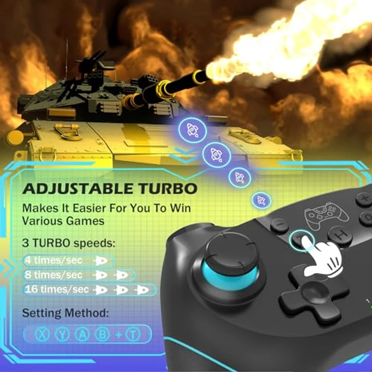 SPGOOD Wireless Pro Controller für Switch/Switch 2/OLED/Lite, Turbo-Funktion, Dual Vibration, 6-Achsen Gyroskop, ergonomisches Design – Bild 4
