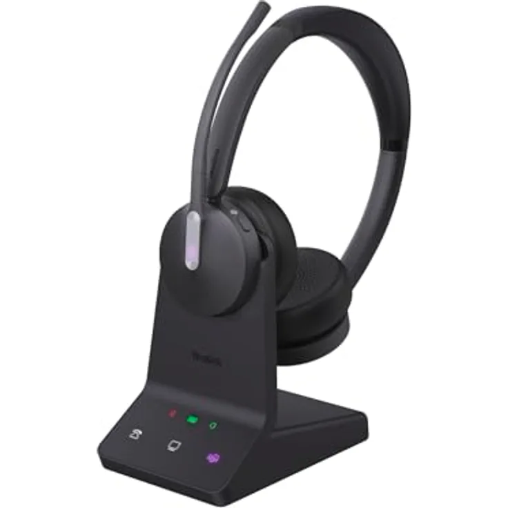 Yealink WH64 Dual Teams Headset inkl. Basisstation - Hybrides Stereo Headset mit DECT und Bluetooth, Acoustic-Shield-Technologie, bis zu 32 Stunden Gesprächslaufzeit