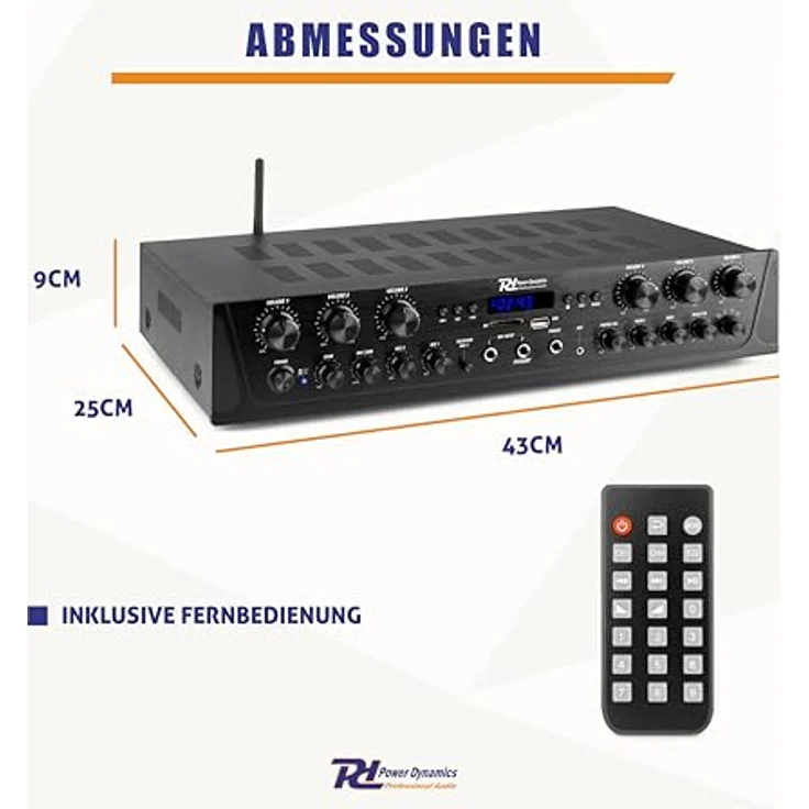 Power Dynamics PV260BT, 600W Stereo-Verstärker mit Bluetooth, USB, SD, FM-Radio – Schwarz – Bild 7