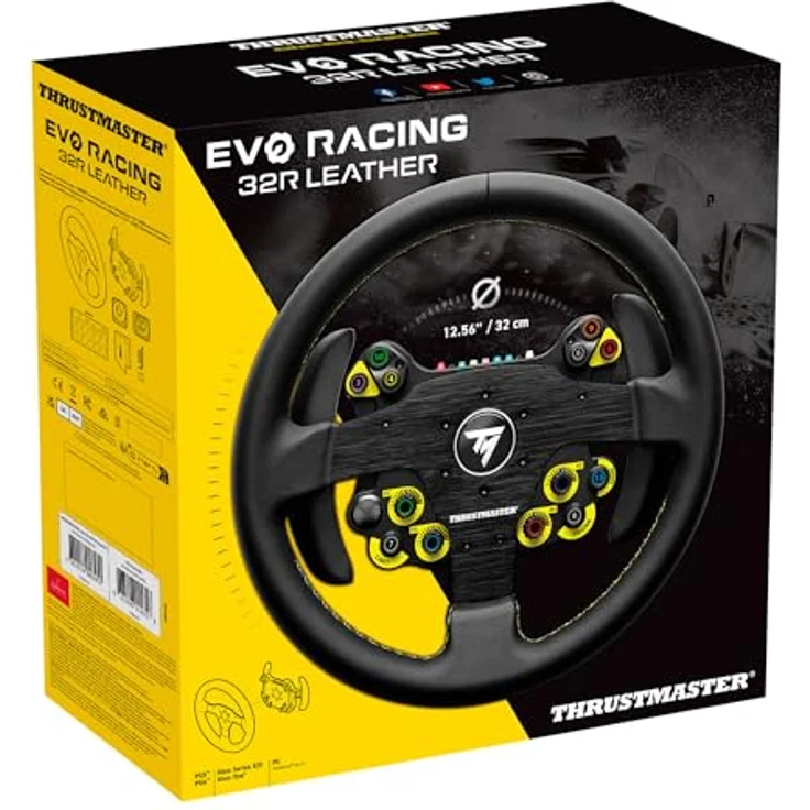 Thrustmaster EVO Racing 32R Leder Lenkrad – Schwarz, Vielseitiges Lenkrad mit 32 cm Durchmesser und lang geschwungenen Schaltwippen – Bild 5
