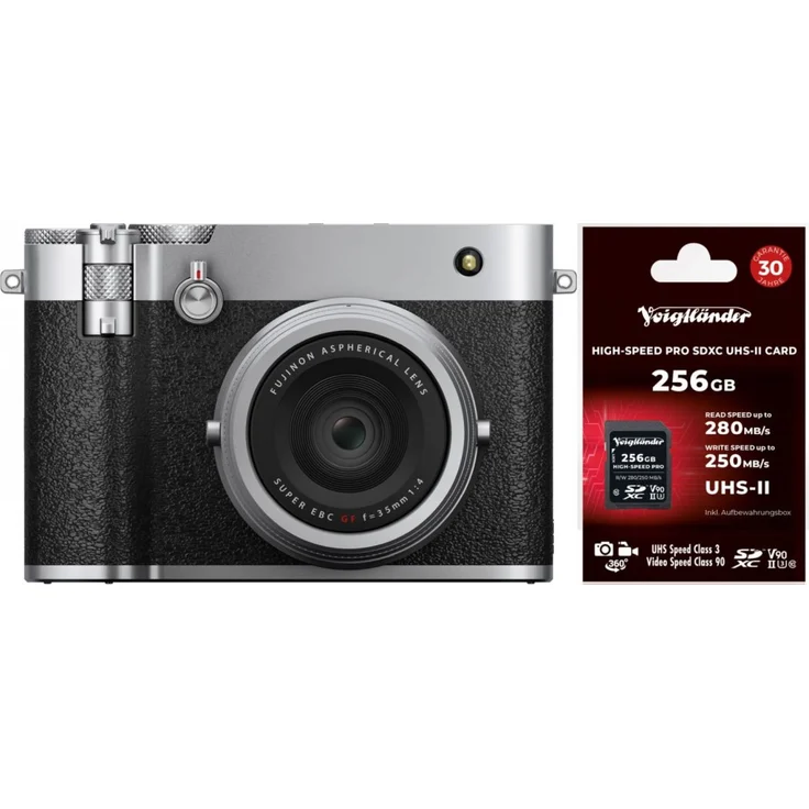 Fujifilm GFX 100RF Silber + Voigtländer Prof. High-Speed SDXC 256GB UH