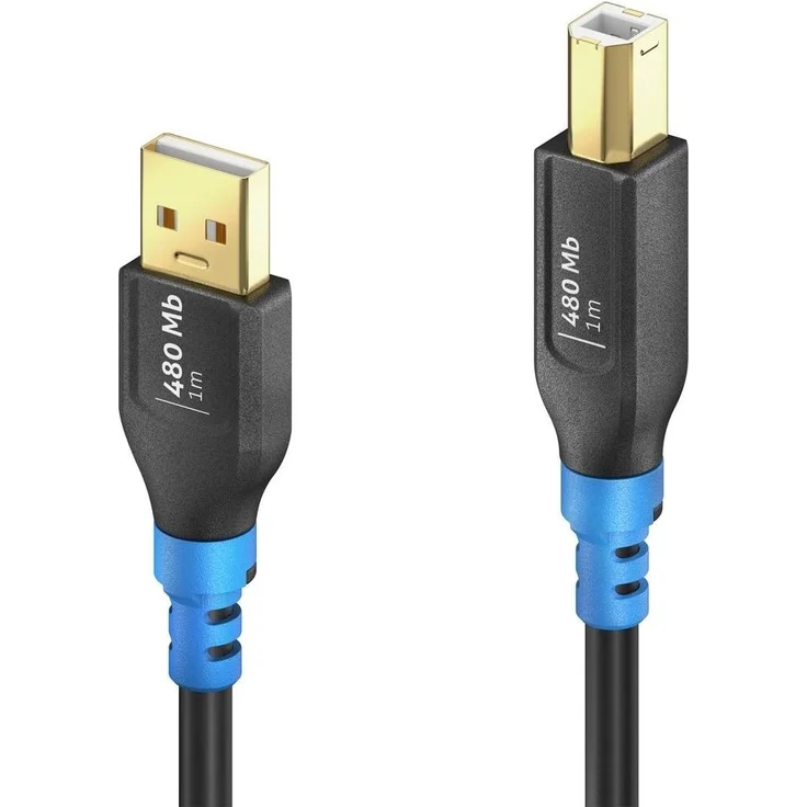 PureLink FI-U200-010 FlexInstall USB-A auf USB-B Kabel, 1m, schwarze/benutzerfreundliche Flexibilität, Hochgeschwindigkeits-Datenübertragung bis 480Mbps