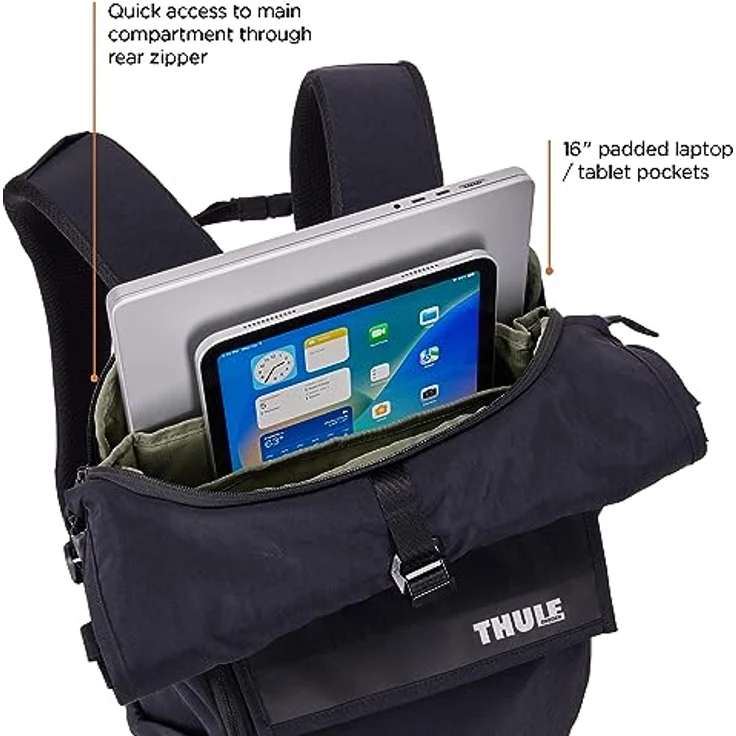 Thule Paramount Laptop-Rucksack 27L, schwarz, für Laptops bis 17 Zoll, wasserabweisend mit Rolltop-Verschluss und organisierten Fächern – Bild 6