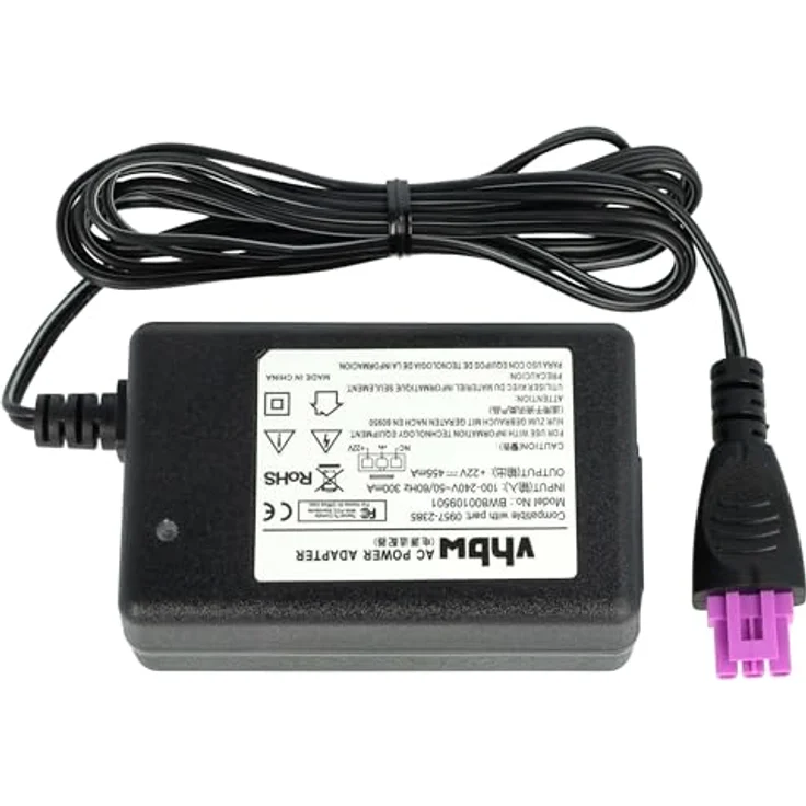 vhbw Netzteil kompatibel mit HP Deskjet 2544/2549, AC/DC Adapter mit Euro-Stecker, 200 cm, schwarz – Bild 4