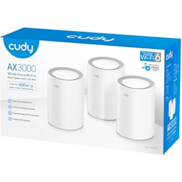 Cudy M3000 AX3000 Wi-Fi 6 Mesh System, 3er-Pack, Dual-Band, 2,5G Ethernet-Port, max. 3 Gbit/s, grau/weiß – Bild 6