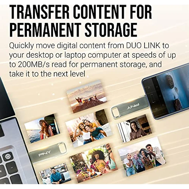 PNY 64GB Duo LINK USB 3.2 Typ-C Dual Flash Drive für Android-Geräte und Computer - Externer mobiler Speicher für Fotos, Videos und mehr - 200MB/s – Bild 4