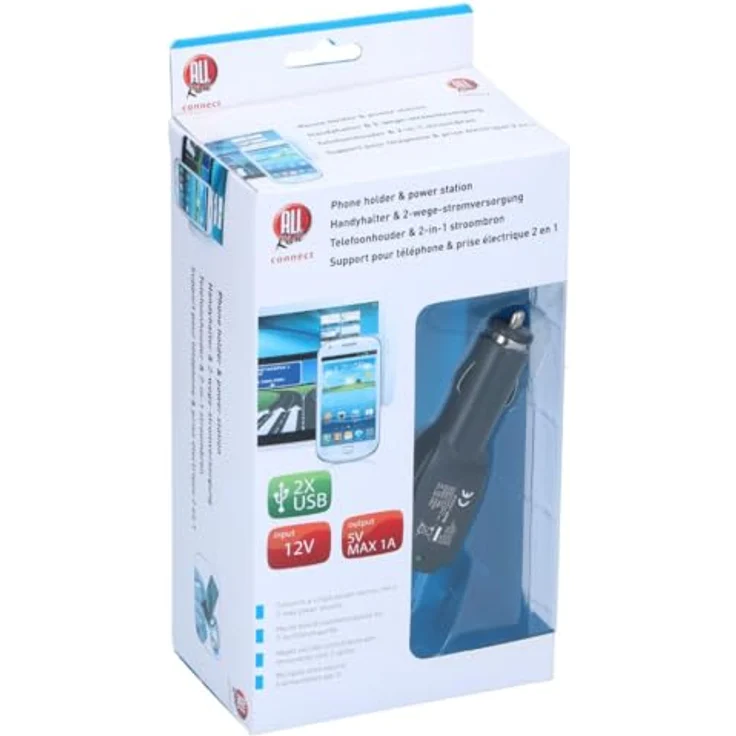All Ride Handyhalter Auto mit 2 USB-Anschlüssen, Auto-Ladegerät 12V/5V-1A, universeller Smartphone-Ständer, schwarz – Bild 2
