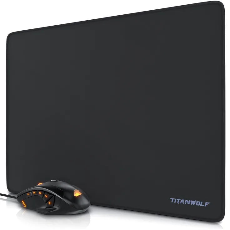 Titanwolf SPECIALIST Gaming Maus & XL Mauspad Set, 12 programmierbare Tasten, 7 DPI-Stufen, 6 x 4 g Tuninggewichte, schwarz