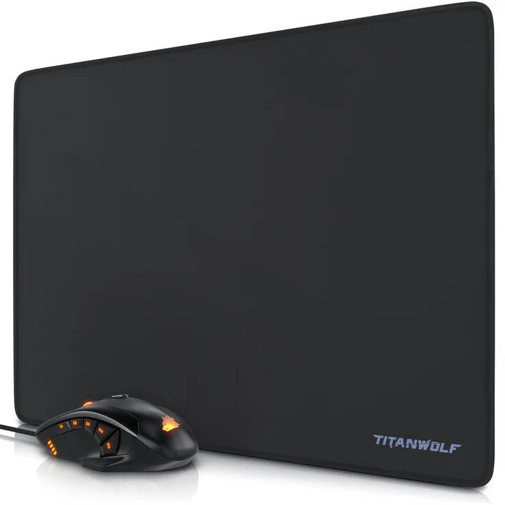 Titanwolf SPECIALIST Gaming Maus & XL Mauspad Set, 12 programmierbare Tasten, 7 DPI-Stufen, 6 x 4 g Tuninggewichte, schwarz
