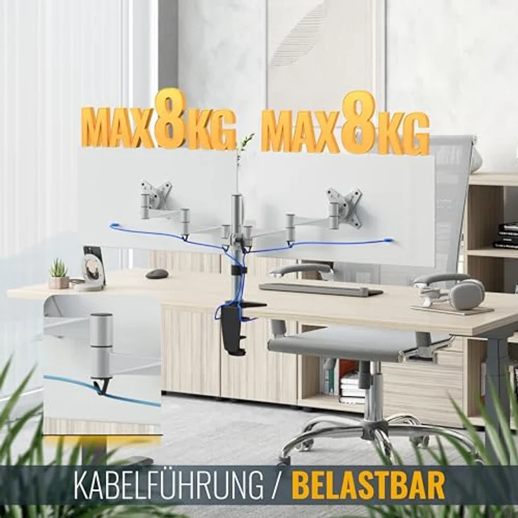 RICOO Monitor Tischhalterung für 2 Monitore Monitorhalterung TS3311 Monitorständer Schwenkbar Neigbar Höhenverstellbar Schreibtisch Bildschirmständer Tisch Ständer Monitorhalterungen VESA 75x75 100x100 / Silber – Bild 7