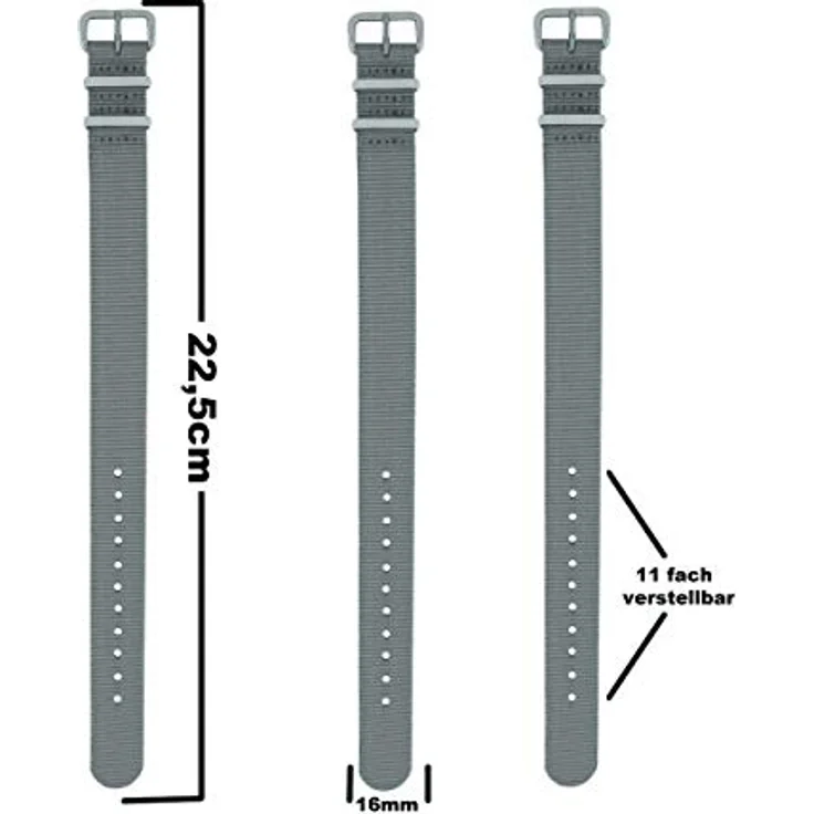 Pacific Time Uhrenarmband Wechselarmband Textil Nylon 16mm, Gratis Versand - Preisvergleich – Bild 2