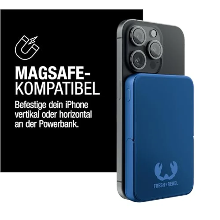 Fresh 'n Rebel Wireless Magnetic Powerbank 5000mAh, MagSafe-kompatibel, PD 20W Schnellladung, USB-C Port (in/Out), mit Ständer, True Blue – Bild 2
