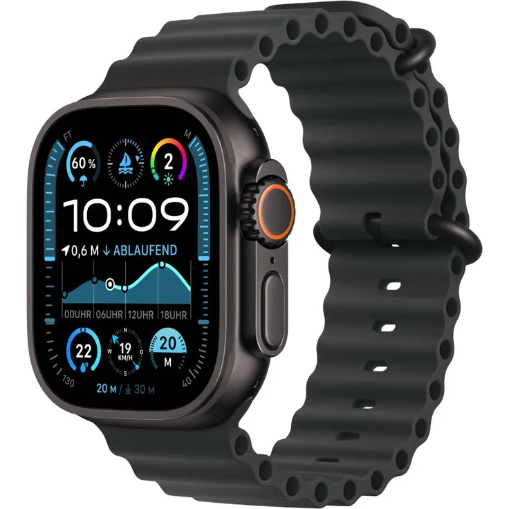 Apple Watch Ultra 2 GPS + Cellular, 49 mm, Titangehäuse Schwarz, Ocean Armband Schwarz, One size