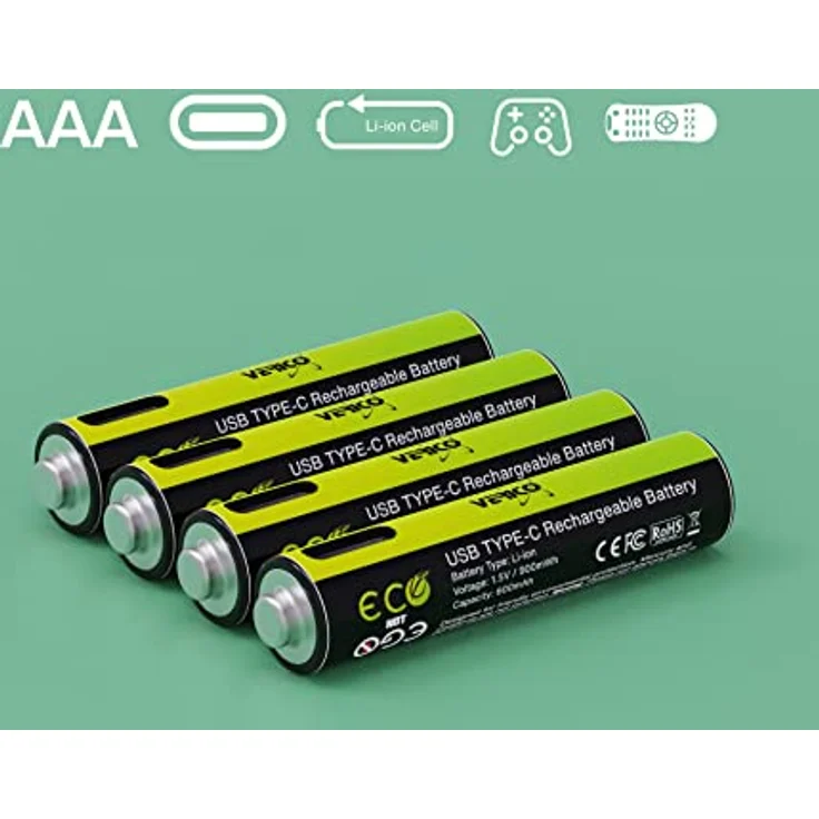 VERICO LoopEnergy Wiederaufladbare USB-C Batterie AAA 1,5V 900mWh (600mAh) Li-Ion, Schnellladung via USB-C Anschluss in ca. 2 Stunden (4X AAA) – Bild 3